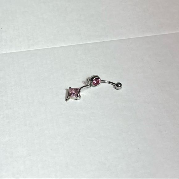 Silver Pink Gem Belly Ring - Picture 2 of 2